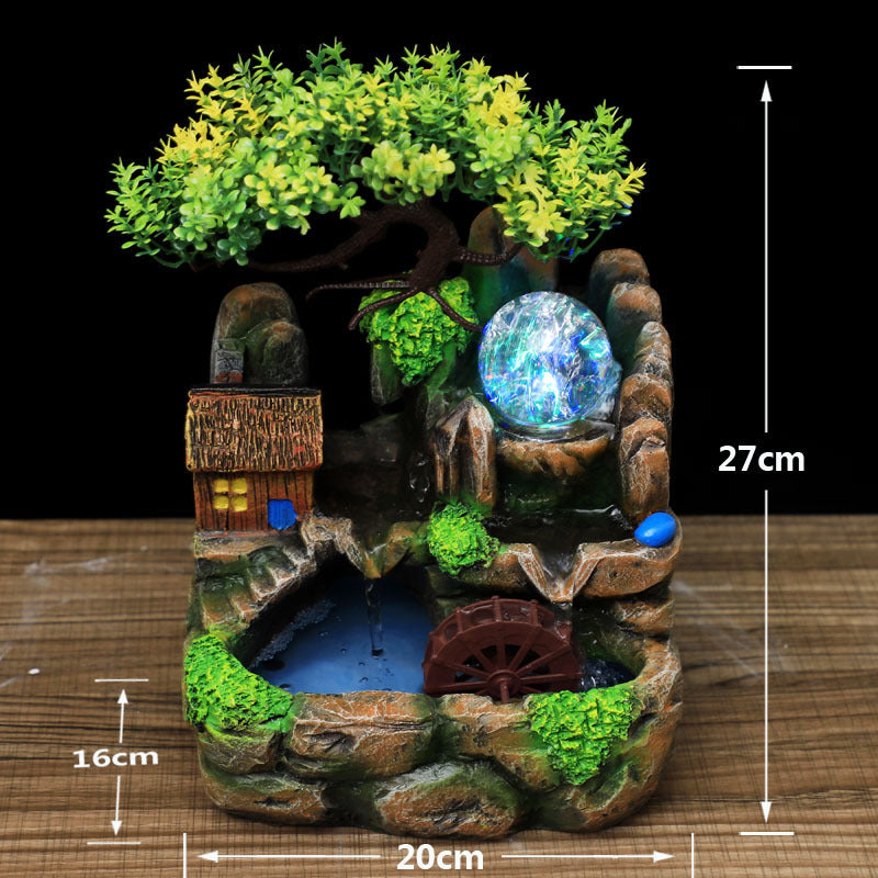LED Feng Shui Zimmerbrunnen mit Glücksrad &amp; Nebler – Tischdeko für Zuhause &amp; Büro