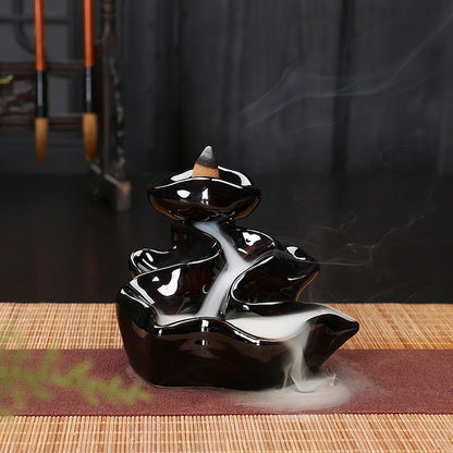 Keramik Rückfluss-Räuchergefäß – Zen Deko für Zuhause, Teestube &amp; Yoga (ohne Räucherkegel)