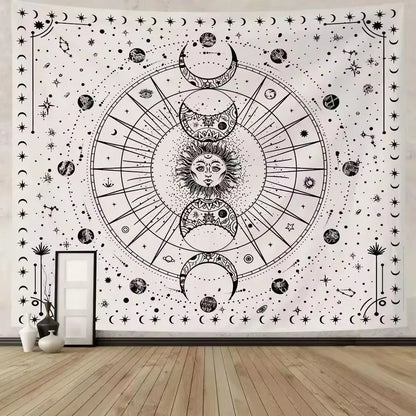 Sonnen- und Mond-Konstellation Wandteppich – Schwarz-Weiße Wanddekoration (75×58 cm) 🌞🌙