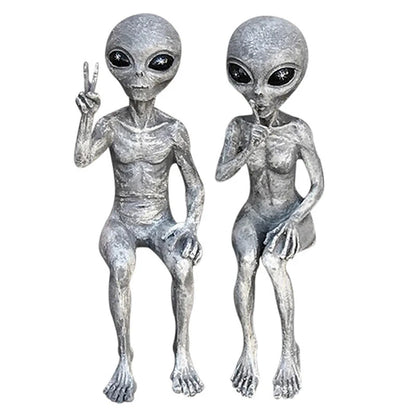 👽 Lustige Alien-Gartenstatue – UFO-Wichtel aus Harz für Innen &amp; Außen
