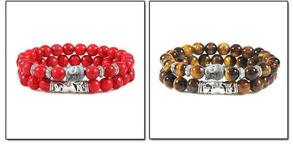 2er-Set Buddha-Armbänder – Tigerauge &amp; Lavastein für Paare (8 mm Perlen)