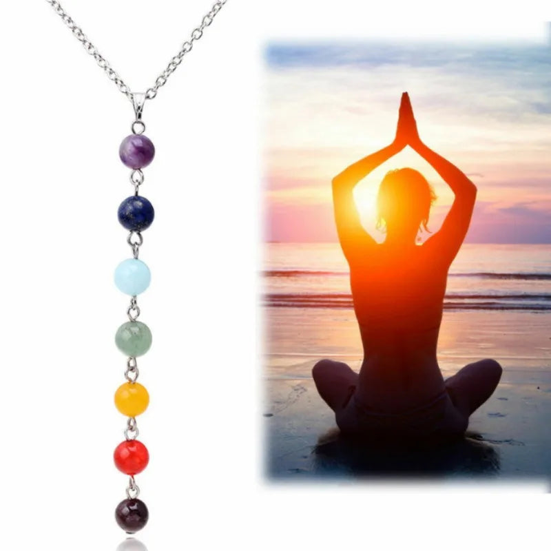 🌈 7 Chakra Reiki Perlen-Anhänger-Halskette &amp; Armband Set - Energie &amp; Heilung 🧘‍♀️