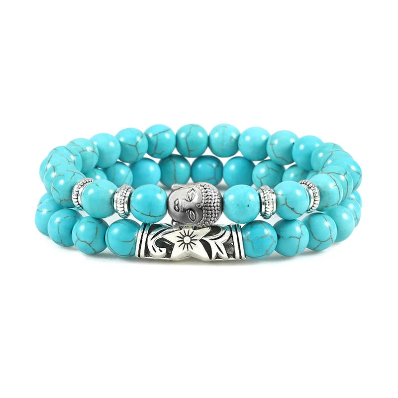2er-Set Buddha-Armbänder – Tigerauge &amp; Lavastein für Paare (8 mm Perlen)
