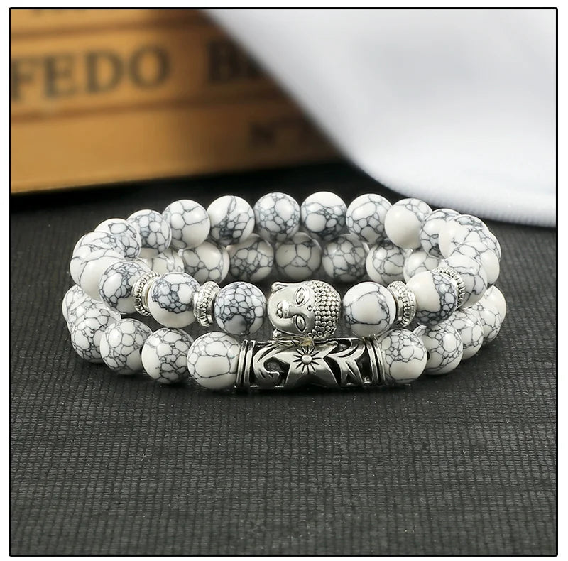 2er-Set Buddha-Armbänder – Tigerauge &amp; Lavastein für Paare (8 mm Perlen)