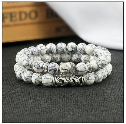 2er-Set Buddha-Armbänder – Tigerauge &amp; Lavastein für Paare (8 mm Perlen)