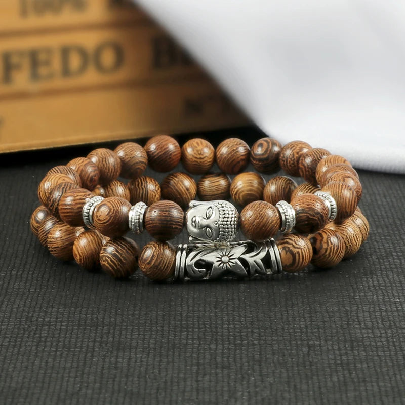 2er-Set Buddha-Armbänder – Tigerauge &amp; Lavastein für Paare (8 mm Perlen)