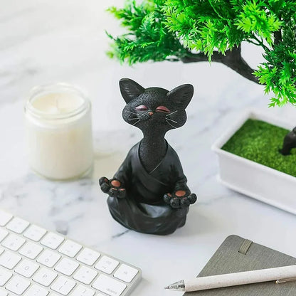 🧘‍♂️ Meditierende Yoga Katze Figur – Handgefertigte Zen Harz Statue 🐱