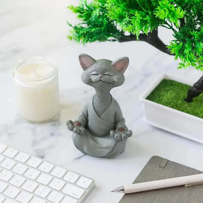 🧘‍♂️ Meditierende Yoga Katze Figur – Handgefertigte Zen Harz Statue 🐱