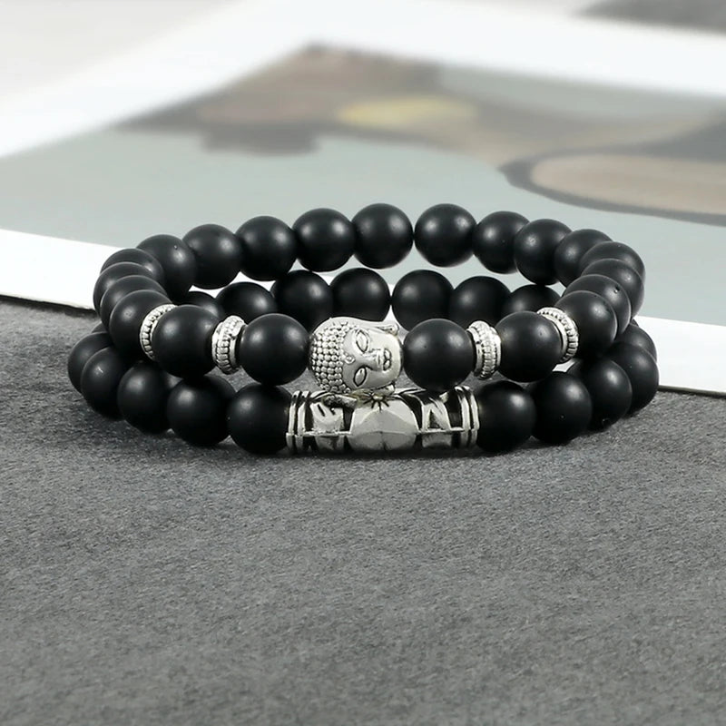 2er-Set Buddha-Armbänder – Tigerauge &amp; Lavastein für Paare (8 mm Perlen)