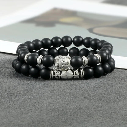 2er-Set Buddha-Armbänder – Tigerauge &amp; Lavastein für Paare (8 mm Perlen)