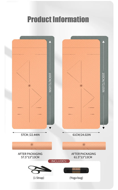 WESTTUNE Eco TPE Yoga Mat – 6mm Non-Slip with Alignment Guide + Strap &amp; Bag (183×61cm)