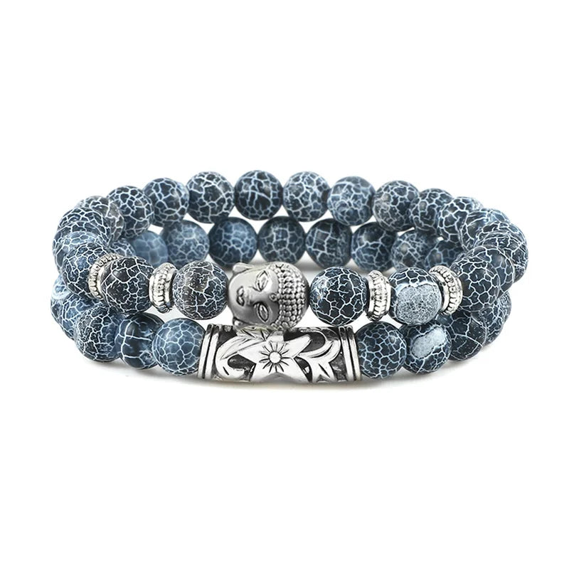 2er-Set Buddha-Armbänder – Tigerauge &amp; Lavastein für Paare (8 mm Perlen)