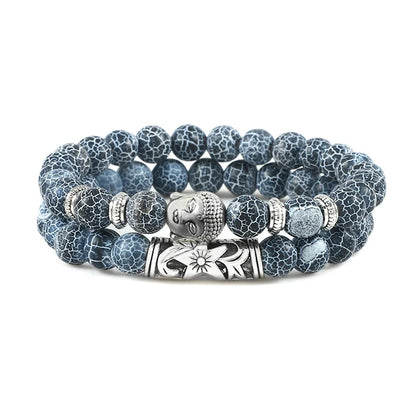 2er-Set Buddha-Armbänder – Tigerauge &amp; Lavastein für Paare (8 mm Perlen)