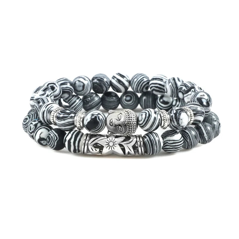 2er-Set Buddha-Armbänder – Tigerauge &amp; Lavastein für Paare (8 mm Perlen)