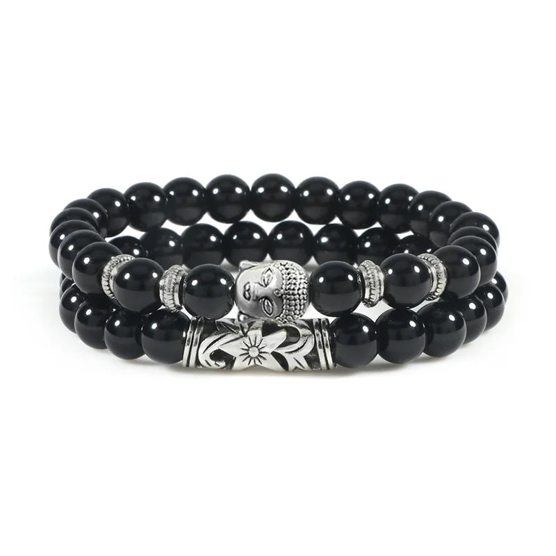 2er-Set Buddha-Armbänder – Tigerauge &amp; Lavastein für Paare (8 mm Perlen)