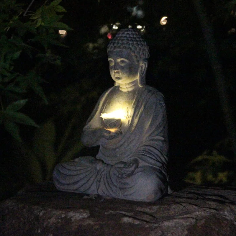 🕊️ Zen Solar Buddha Statue – Resin Meditation Decor (18cm)