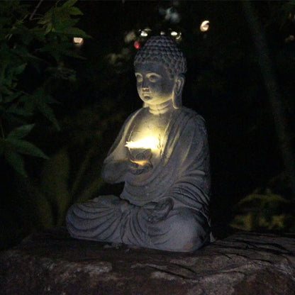 🕊️ Zen Solar Buddha Statue – Resin Meditation Decor (18cm)