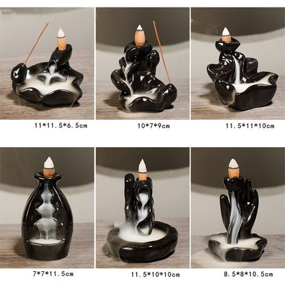 Keramik Rückfluss-Räuchergefäß – Zen Deko für Zuhause, Teestube &amp; Yoga (ohne Räucherkegel)
