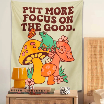🍄 Pilz-Frosch Wandteppich – Trippy Retro Wandbehang für Boho Raumdeko