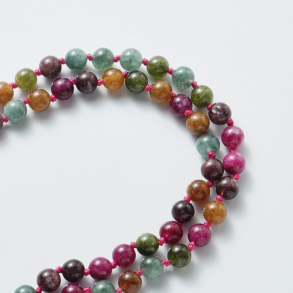 🌈 Bunte Turmalin-Mala-Kette – 108 Perlen für Meditation &amp; Gebetsschmuck