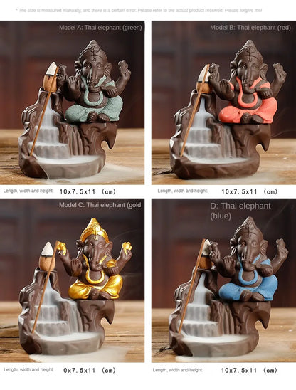 Rückfluss-Räuchergefäß „Elefant &amp; Ganesha“ – Zen-Dekor aus Keramik für Zuhause &amp; Teezeremonie