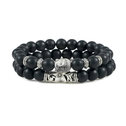 2er-Set Buddha-Armbänder – Tigerauge &amp; Lavastein für Paare (8 mm Perlen)