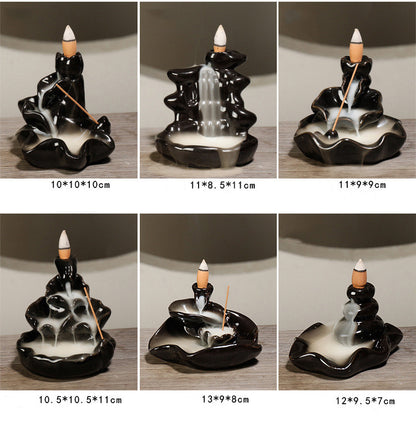 Keramik Rückfluss-Räuchergefäß – Zen Deko für Zuhause, Teestube &amp; Yoga (ohne Räucherkegel)