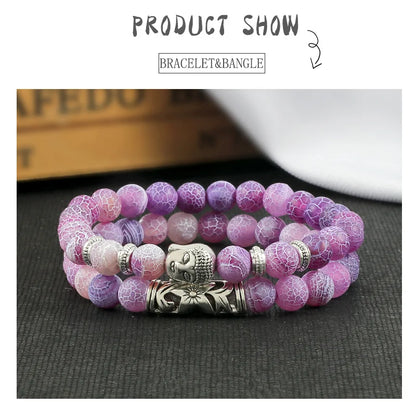 2er-Set Buddha-Armbänder – Tigerauge &amp; Lavastein für Paare (8 mm Perlen)