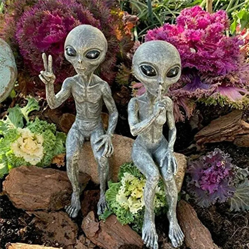 👽 Lustige Alien-Gartenstatue – UFO-Wichtel aus Harz für Innen &amp; Außen