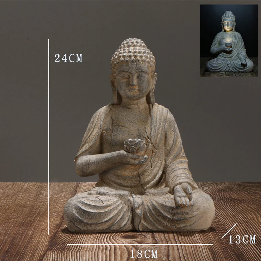 🕊️ Zen Solar Buddha Statue – Resin Meditation Decor (18cm)