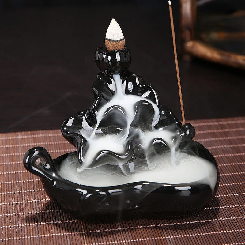 Keramik Rückfluss-Räuchergefäß – Zen Deko für Zuhause, Teestube &amp; Yoga (ohne Räucherkegel)