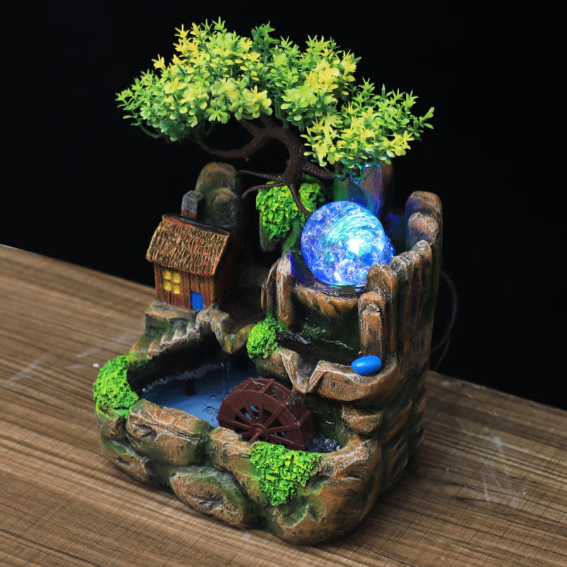 LED Feng Shui Zimmerbrunnen mit Glücksrad &amp; Nebler – Tischdeko für Zuhause &amp; Büro
