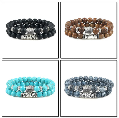 2er-Set Buddha-Armbänder – Tigerauge &amp; Lavastein für Paare (8 mm Perlen)
