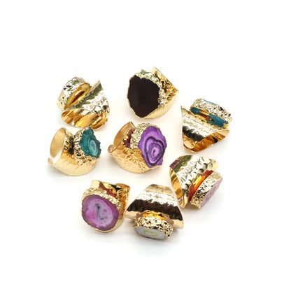 💍 Natürlicher Druzy Achat Ring – Verstellbarer Goldplattierter Geoden-Kristall (8 Farben)