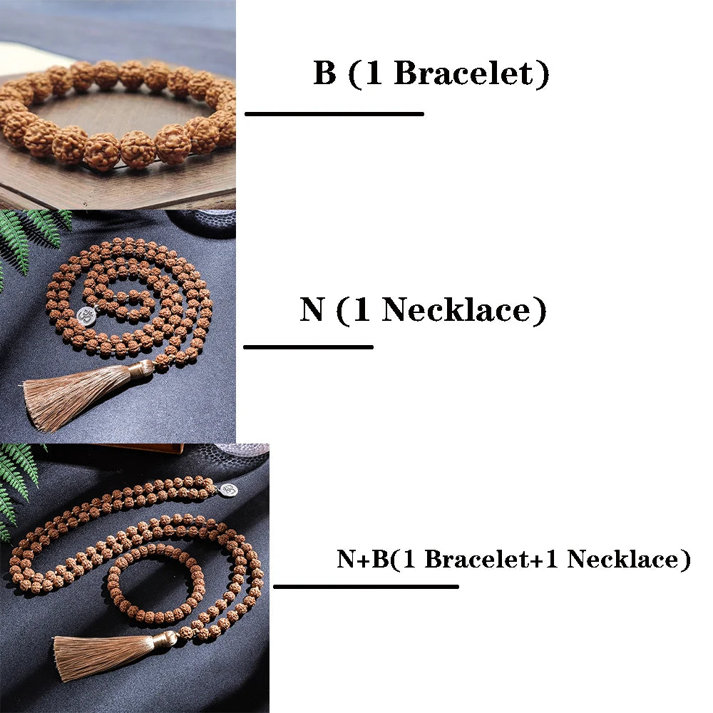 🕉️ Punchmukhi Rudraksha – Spirituelles Set aus Halskette &amp; Armband