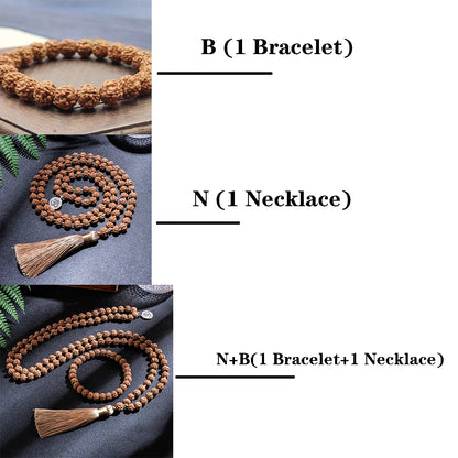 🕉️ Punchmukhi Rudraksha – Spirituelles Set aus Halskette &amp; Armband