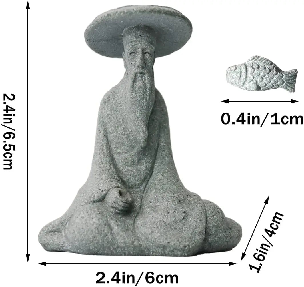 🌿 Mini Fischer Statue – Asiatische Zen Sandstein Aquarium- &amp; Gartendekoration