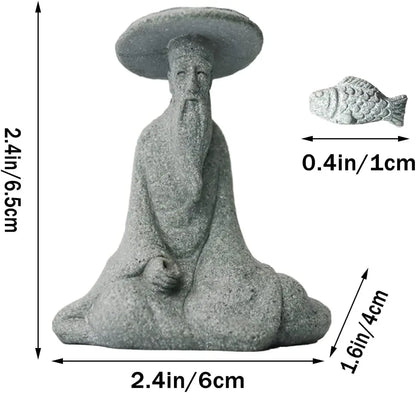 🌿 Mini Fischer Statue – Asiatische Zen Sandstein Aquarium- &amp; Gartendekoration