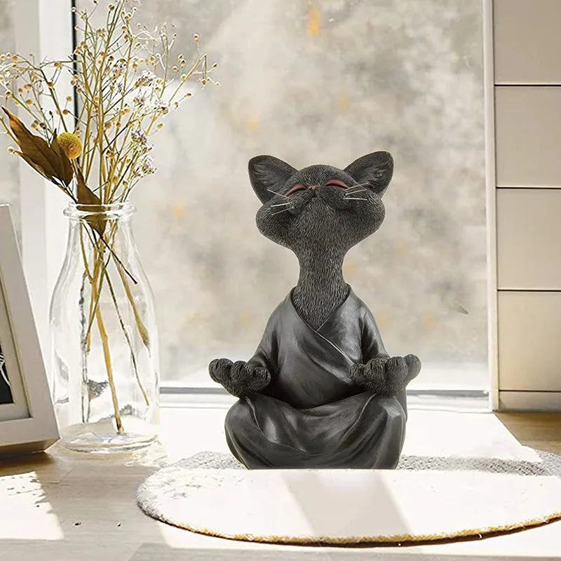 🧘‍♂️ Meditierende Yoga Katze Figur – Handgefertigte Zen Harz Statue 🐱