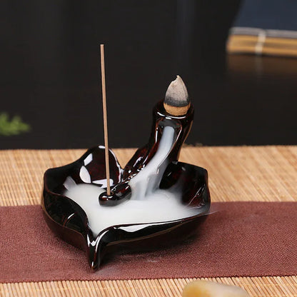 Keramik Rückfluss-Räuchergefäß – Zen Deko für Zuhause, Teestube &amp; Yoga (ohne Räucherkegel)