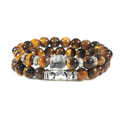 2er-Set Buddha-Armbänder – Tigerauge &amp; Lavastein für Paare (8 mm Perlen)