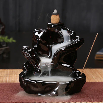 Keramik Rückfluss-Räuchergefäß – Zen Deko für Zuhause, Teestube &amp; Yoga (ohne Räucherkegel)