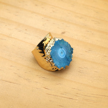 💍 Natürlicher Druzy Achat Ring – Verstellbarer Goldplattierter Geoden-Kristall (8 Farben)