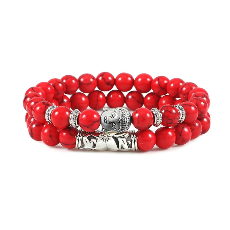 2er-Set Buddha-Armbänder – Tigerauge &amp; Lavastein für Paare (8 mm Perlen)