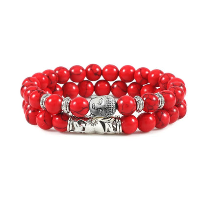 2er-Set Buddha-Armbänder – Tigerauge &amp; Lavastein für Paare (8 mm Perlen)