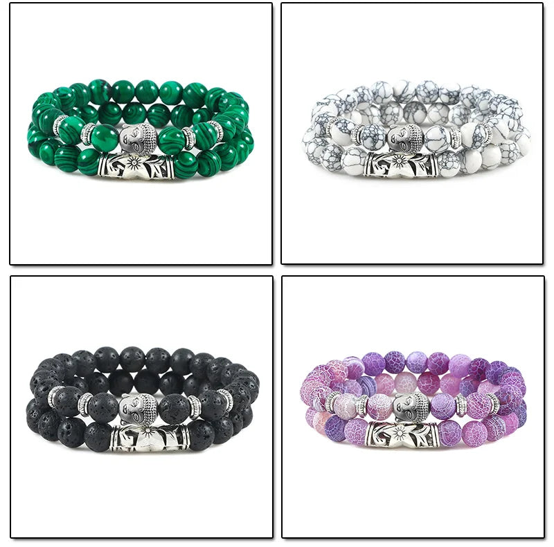 2er-Set Buddha-Armbänder – Tigerauge &amp; Lavastein für Paare (8 mm Perlen)