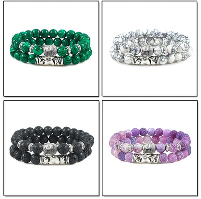 2er-Set Buddha-Armbänder – Tigerauge &amp; Lavastein für Paare (8 mm Perlen)