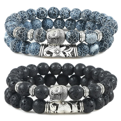 2er-Set Buddha-Armbänder – Tigerauge &amp; Lavastein für Paare (8 mm Perlen)