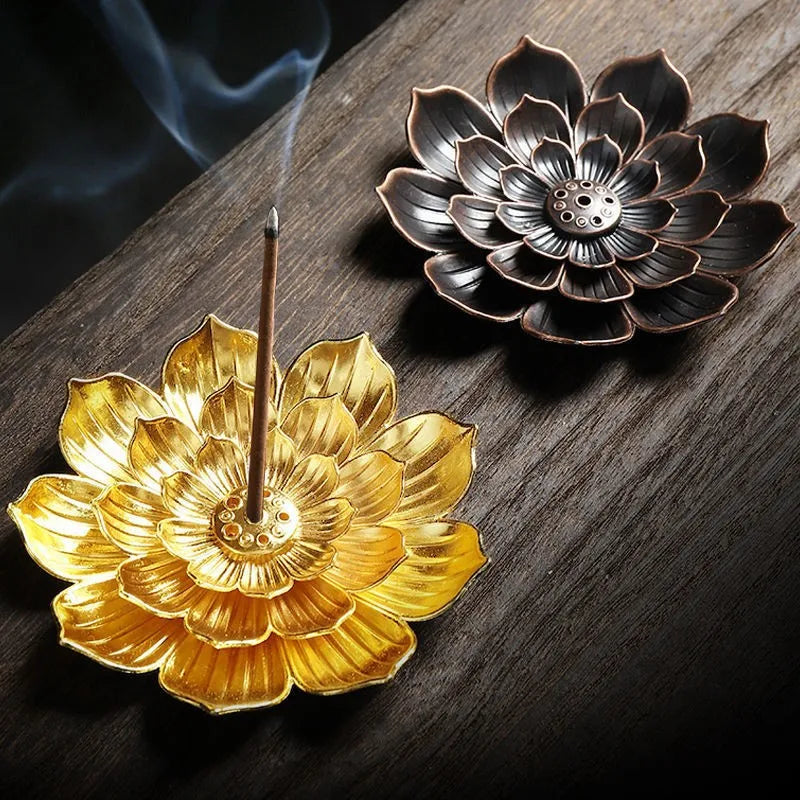 🌸 Lotus Räucherstäbchenhalter – Zinklegierung Brenner für Tempel, Yoga-Studios &amp; Wohnraumdeko (9 cm)