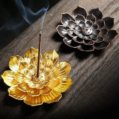 🌸 Lotus Räucherstäbchenhalter – Zinklegierung Brenner für Tempel, Yoga-Studios &amp; Wohnraumdeko (9 cm)